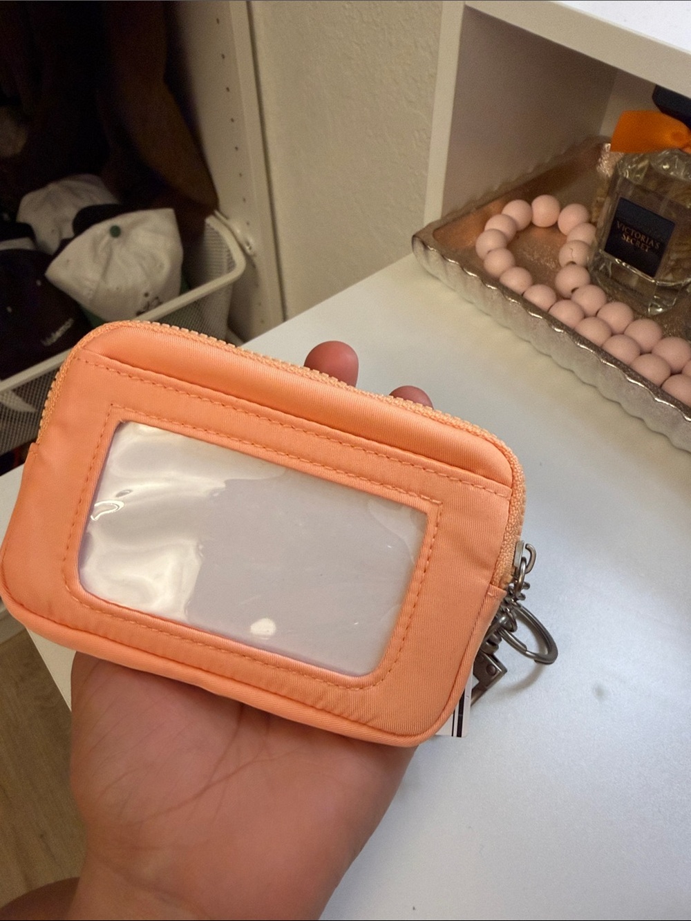 PINK Victoria's Secret Peach Zip Key/card Pouch with Silver Hardware - Picture 6 of 6